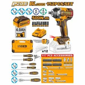 Ingco 152 Pcs Cordless impact wrench tools set