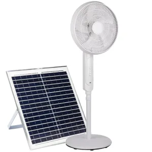20W Solar Pedestal Fan Portable and Quiet with High Power Air Delivery 8000mAh Battery (White, 16inch)